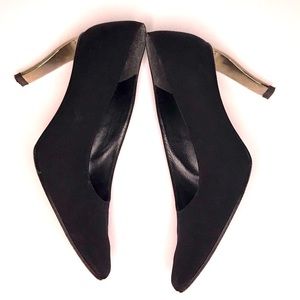 Stuart Weitzman Black Metal Heel Pumps Made in Spain Curved Structured Heels 7